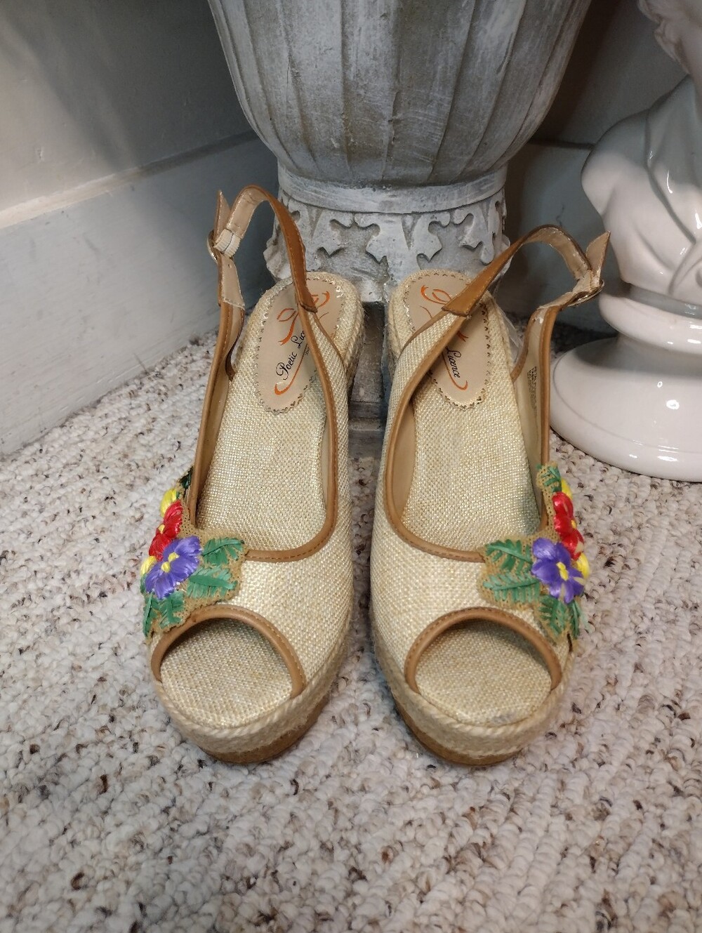 Poetic License Petal Pusher Floral Decorated Espadrille Platform Wedge Sandals - Picture 4 of 11